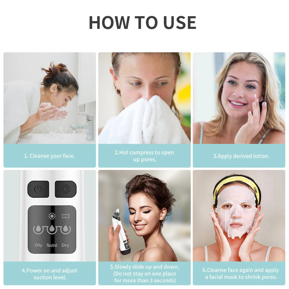 Blackhead Remover Vacuum Acne Pimple Black Spot Suction Electric Facial Pore Cleaner Skincare Exfoliating Beauty Instrument