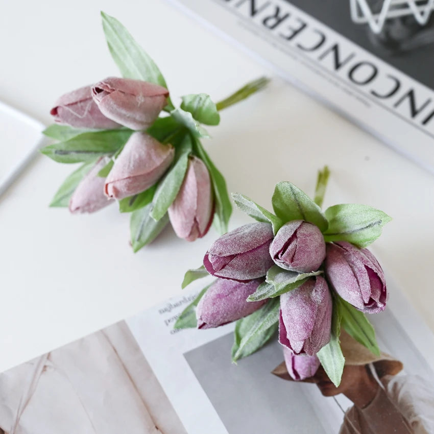 Pink 6PCS Artificial Flowers Silk Tulip Bouquet for Home Party Festive Decoration Wedding Decorative Wreaths Christmas Scrapbook