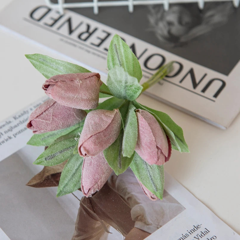 Pink 6PCS Artificial Flowers Silk Tulip Bouquet for Home Party Festive Decoration Wedding Decorative Wreaths Christmas Scrapbook