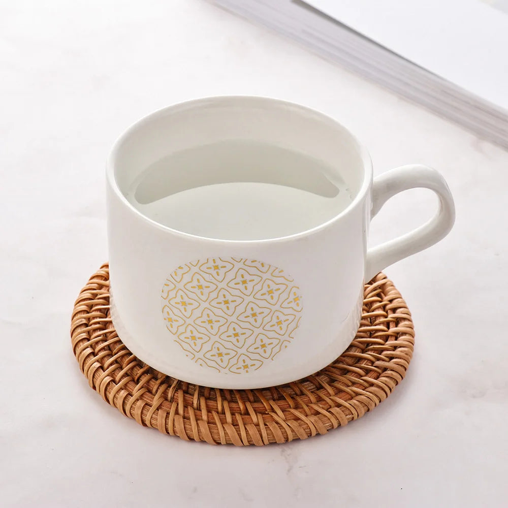 Kitchen Table Rattan Mats Insulation Coasters Pan Pot Bowl Pads Cushion Round Placemats Handmade Table Accessories