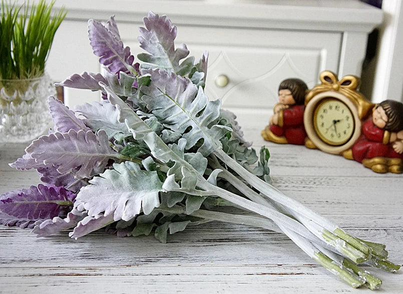 Artificial Flowers Silk Leaf Flocking Lagomorpha Festive Party Wedding Home Decoration Fake Plants Green Wall Bouquet Materials