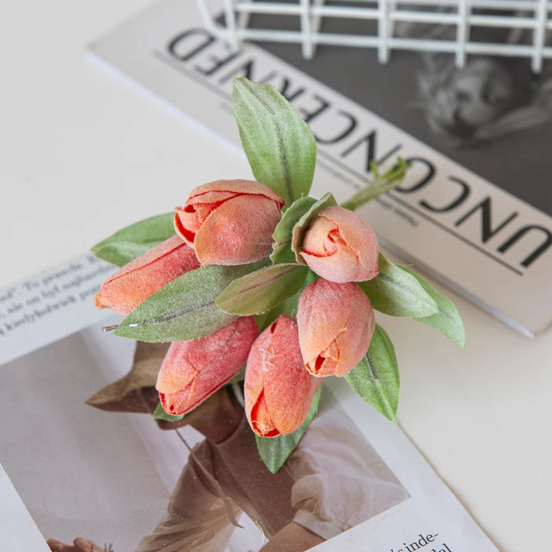 Pink 6PCS Artificial Flowers Silk Tulip Bouquet for Home Party Festive Decoration Wedding Decorative Wreaths Christmas Scrapbook