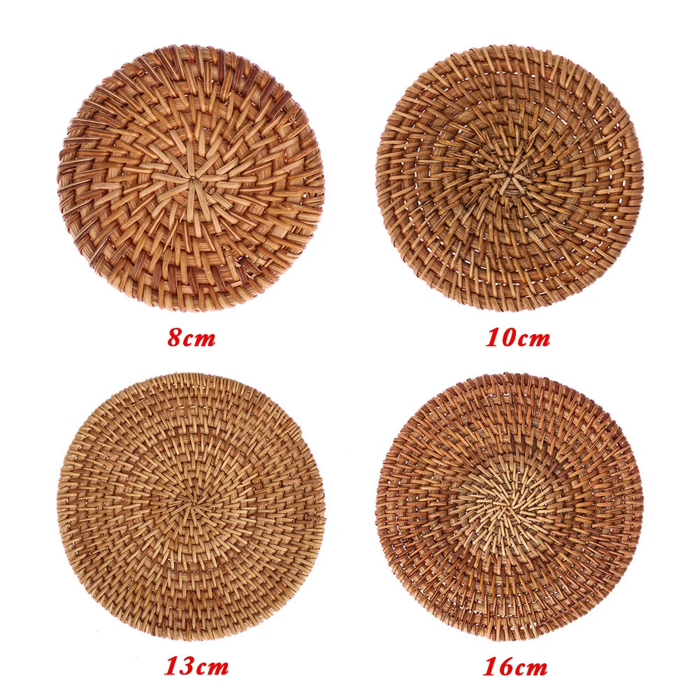 Kitchen Table Rattan Mats Insulation Coasters Pan Pot Bowl Pads Cushion Round Placemats Handmade Table Accessories