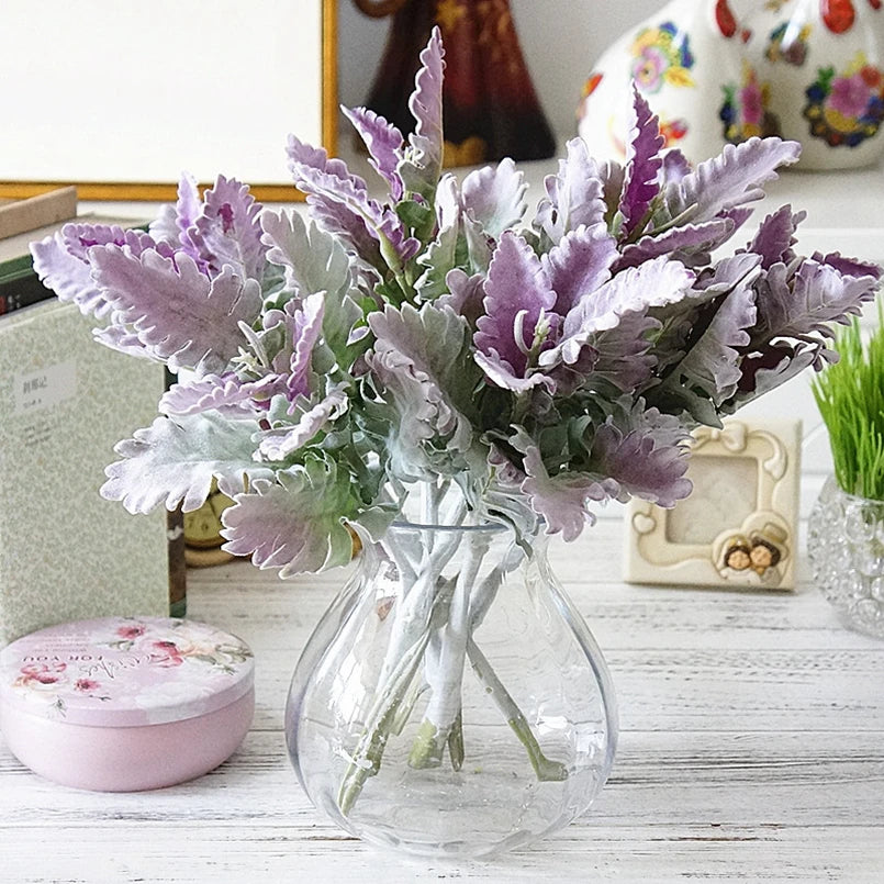 Artificial Flowers Silk Leaf Flocking Lagomorpha Festive Party Wedding Home Decoration Fake Plants Green Wall Bouquet Materials