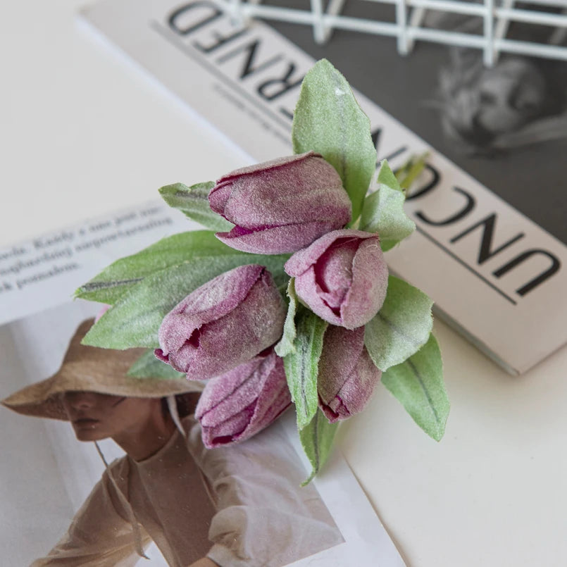 Pink 6PCS Artificial Flowers Silk Tulip Bouquet for Home Party Festive Decoration Wedding Decorative Wreaths Christmas Scrapbook