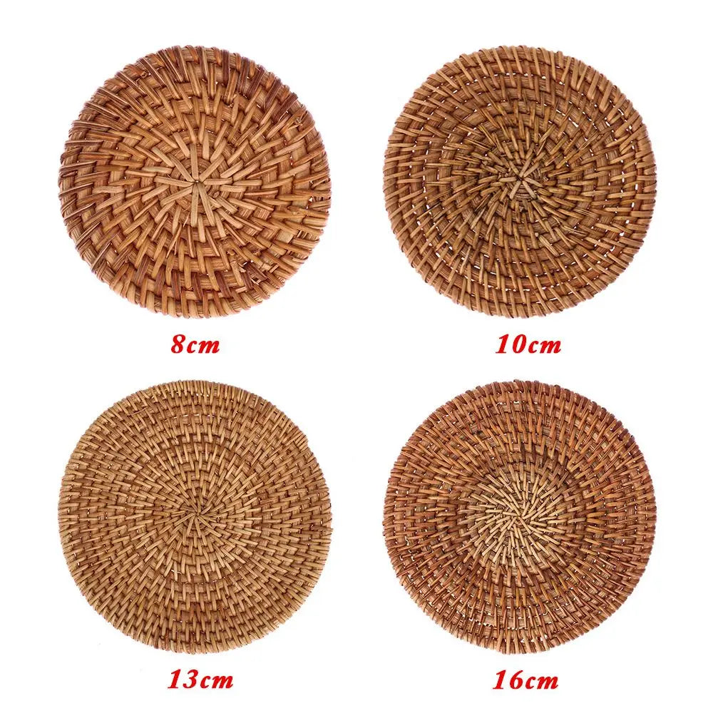 Kitchen Table Rattan Mats Insulation Coasters Pan Pot Bowl Pads Cushion Round Placemats Handmade Table Accessories