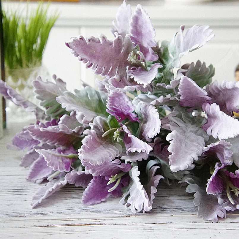 Artificial Flowers Silk Leaf Flocking Lagomorpha Festive Party Wedding Home Decoration Fake Plants Green Wall Bouquet Materials