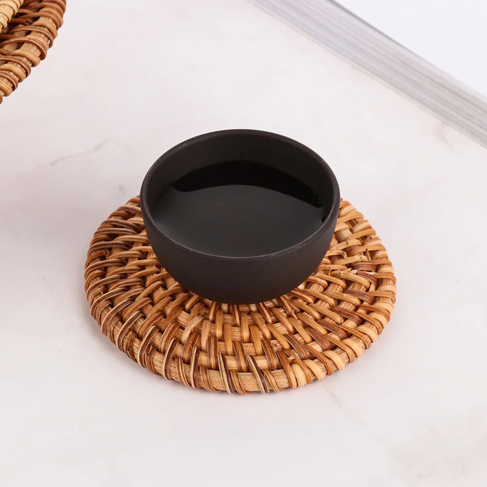 Kitchen Table Rattan Mats Insulation Coasters Pan Pot Bowl Pads Cushion Round Placemats Handmade Table Accessories