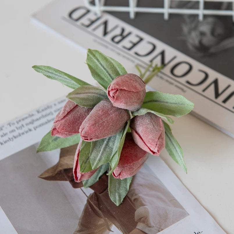 Pink 6PCS Artificial Flowers Silk Tulip Bouquet for Home Party Festive Decoration Wedding Decorative Wreaths Christmas Scrapbook
