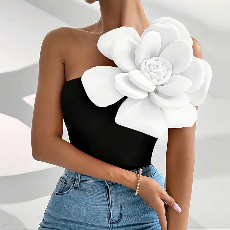 Elegant Flower Design T Shirt Women Sexy Sleeveless Women T-Shirts Pink Red Black Fashion Slim Tee Tops Female Pullover