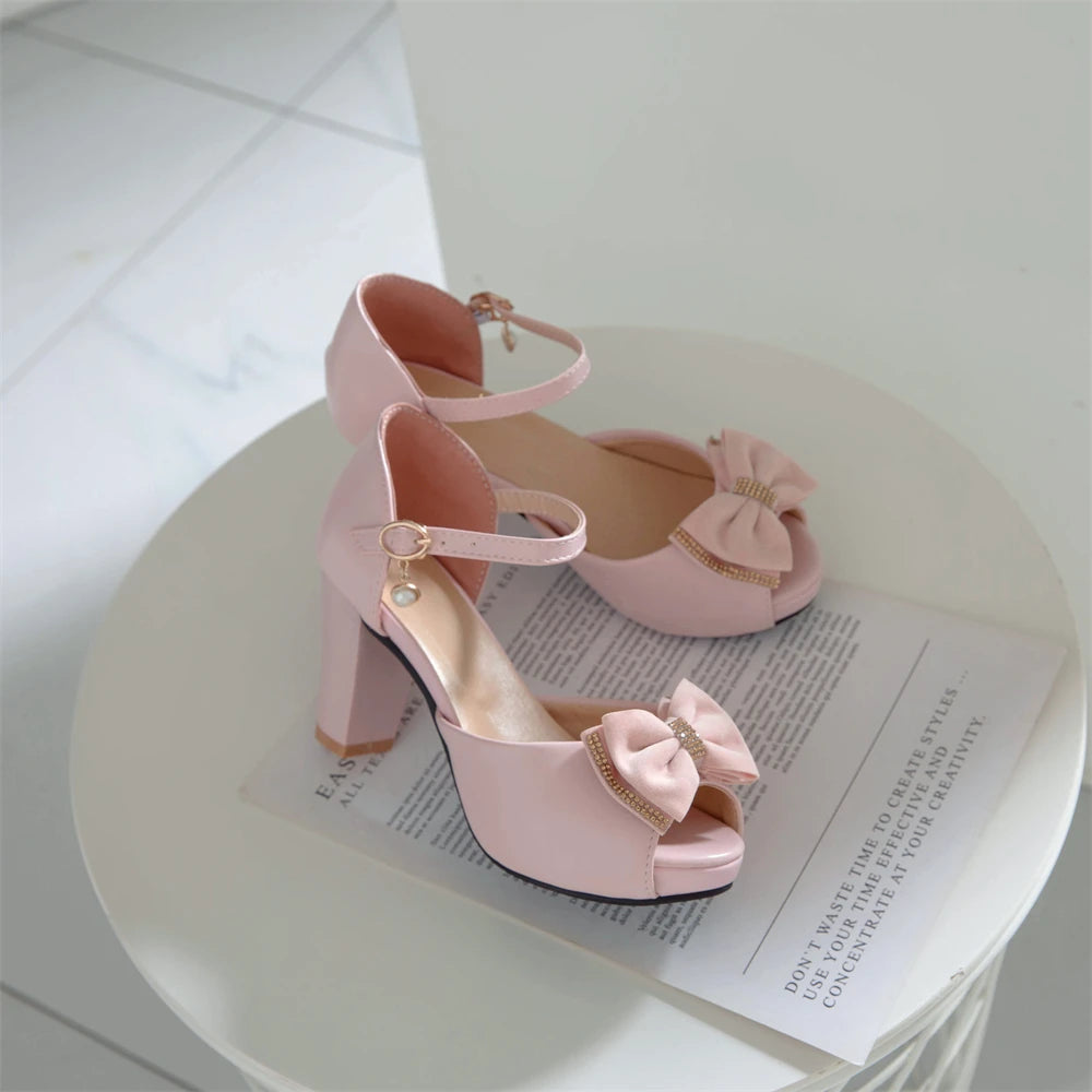 Women Platform open toe High Heels Spring Summer Bow Peep Toe Sandals Ladies White Black Bride Wedding Shoes 2025 Party Pumps