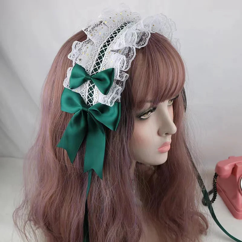 Lovely Sweet Hair Hoop Anime Maid Cosplay Headband Lolita Lace Flower Headwear Hand Made for Girls Mujer Kawaii Hair Accessory