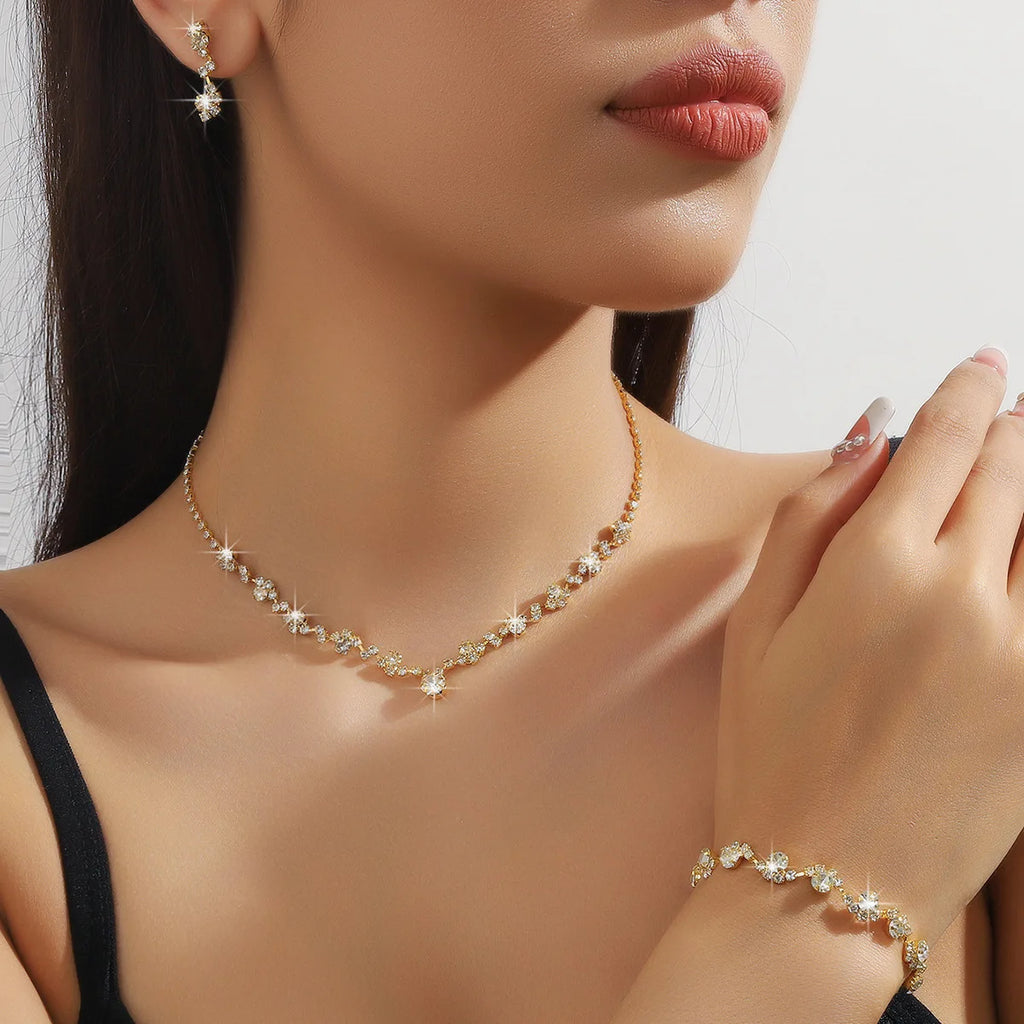 Wave Style Jewelry Sets for Women Claw Chain Zircon Choker Necklace Earrings Bracelet Bridal Wedding Party Jewelry Sets
