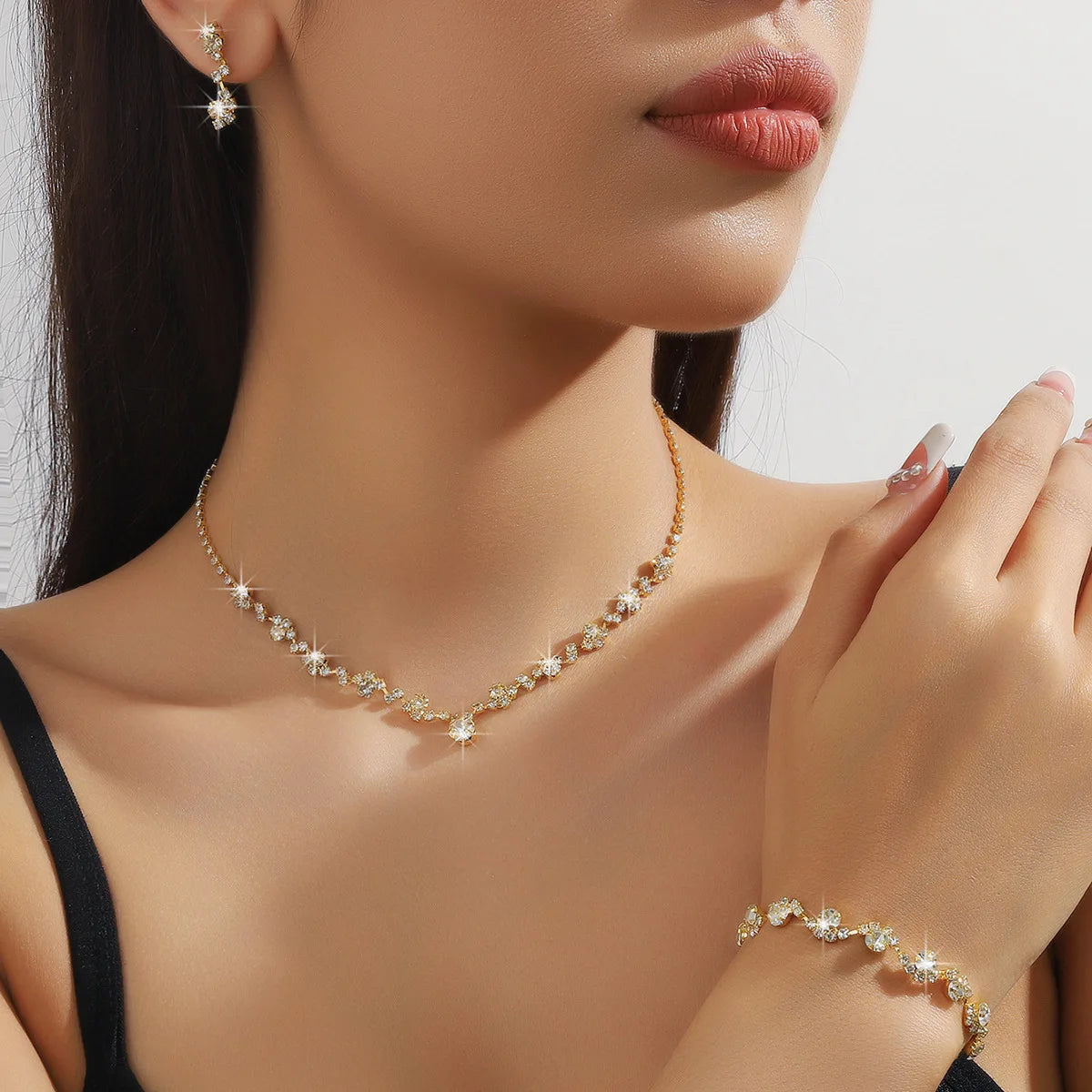 Wave Style Jewelry Sets for Women Claw Chain Zircon Choker Necklace Earrings Bracelet Bridal Wedding Party Jewelry Sets