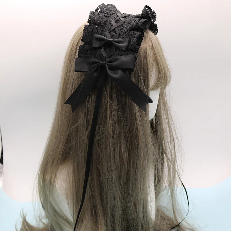 2024 Lolita Lace Gothic Bowknot Sweet Hair Hoop Anime Maid Cosplay Headband Flower Headwear Accessory Wholesale