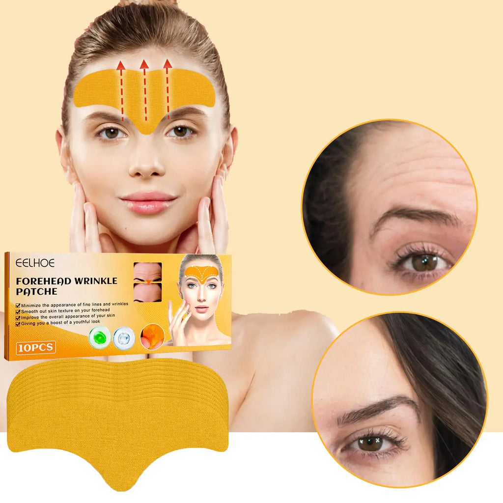 10pcs/box Forehead Wrinkle Patch Lightening Forehead Wrinkle Gel Patch Hydrolyzed Collagen Firming Mask Facial Skincare Sticker