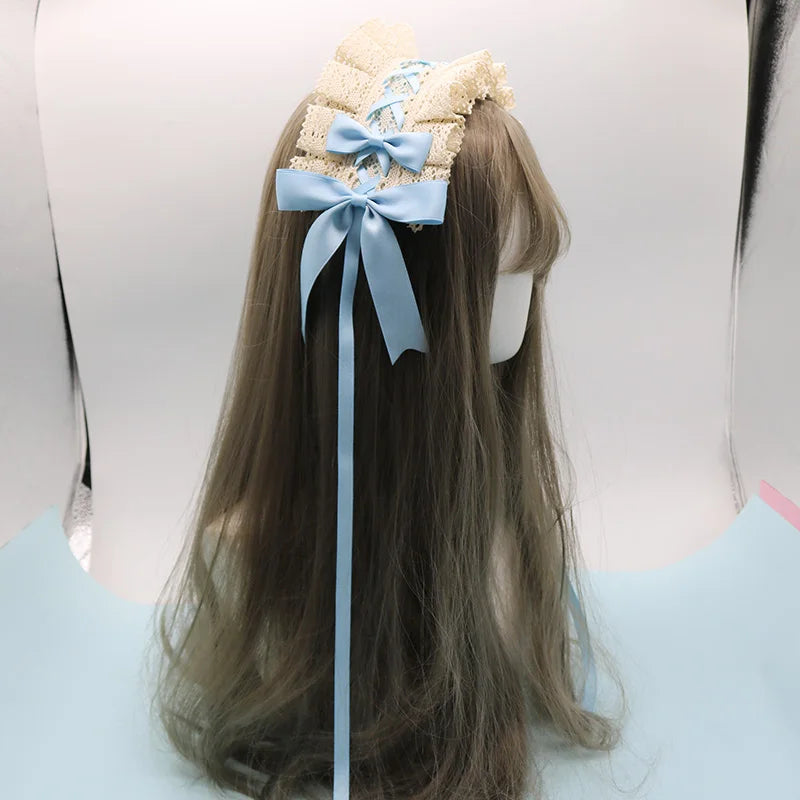 2024 Lolita Lace Gothic Bowknot Sweet Hair Hoop Anime Maid Cosplay Headband Flower Headwear Accessory Wholesale