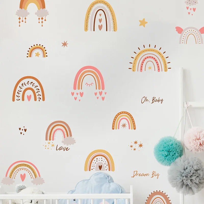 Boho Rainbow Vinyl Child Wall Sticker For Baby Room Decor Bedroom Accessories Furniture Sticker Adhesive Wallpaper Wall Decor