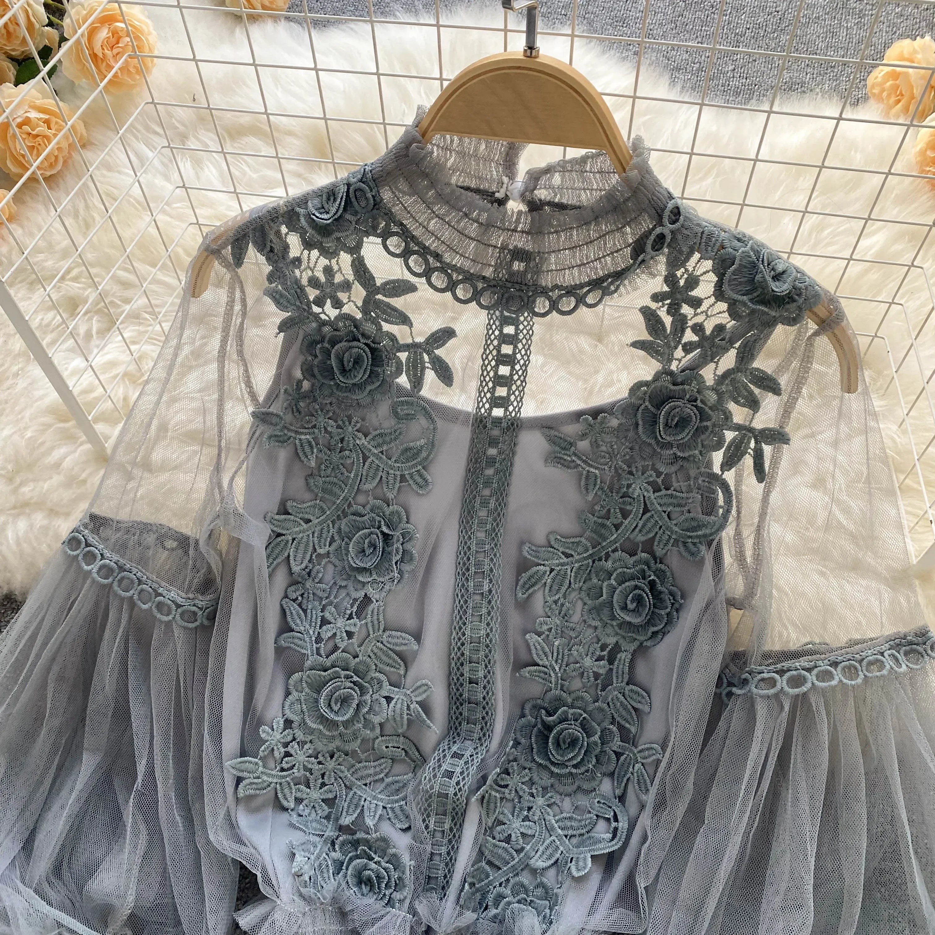 Lace Puff Long Sleeve Blouse Vintage Fashion Blouses Elegant Femme Blusas Korean Woman Tops Women Shirts Clothing Dropshipping