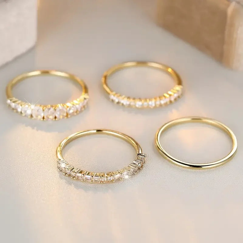 Exquisite Shining Inlaid Zirconia Geometric Ring 4 Pieces / Set of Women's Fashion Light Luxury Temperament Party Jewelry Gifts