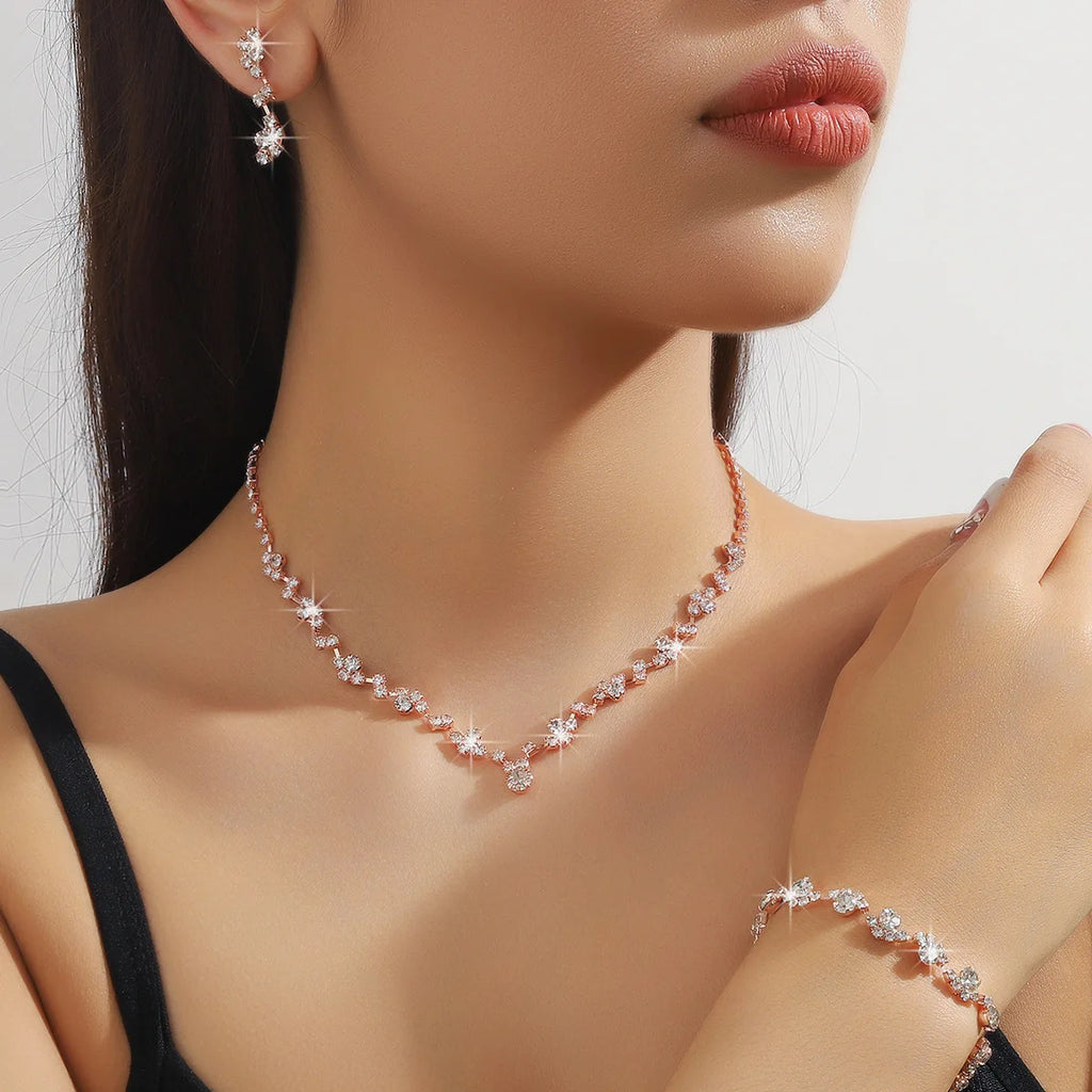 Wave Style Jewelry Sets for Women Claw Chain Zircon Choker Necklace Earrings Bracelet Bridal Wedding Party Jewelry Sets