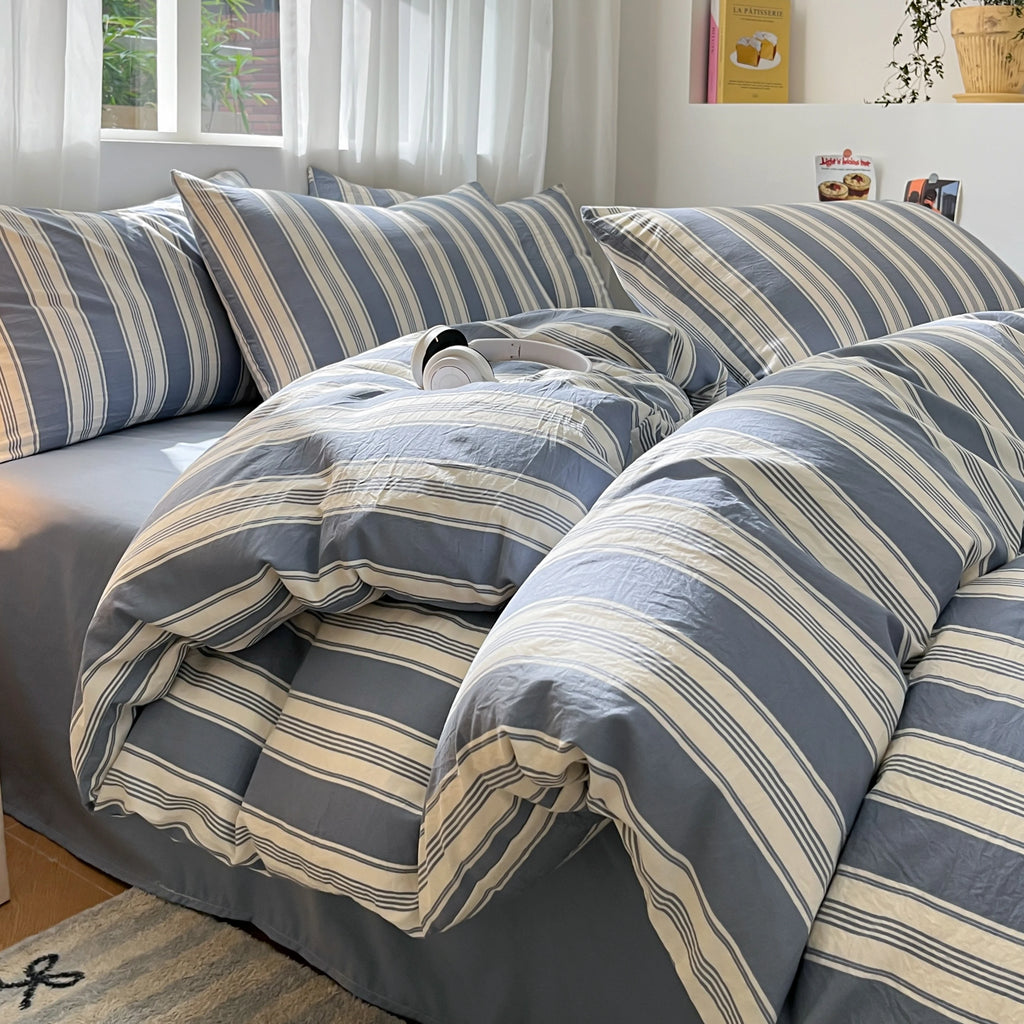 Modern Minimalist Plaid Duvet Cover 220x240 Soft Breathable All Season Queen Comforter Cover Single Piece Striped Quilt Covers