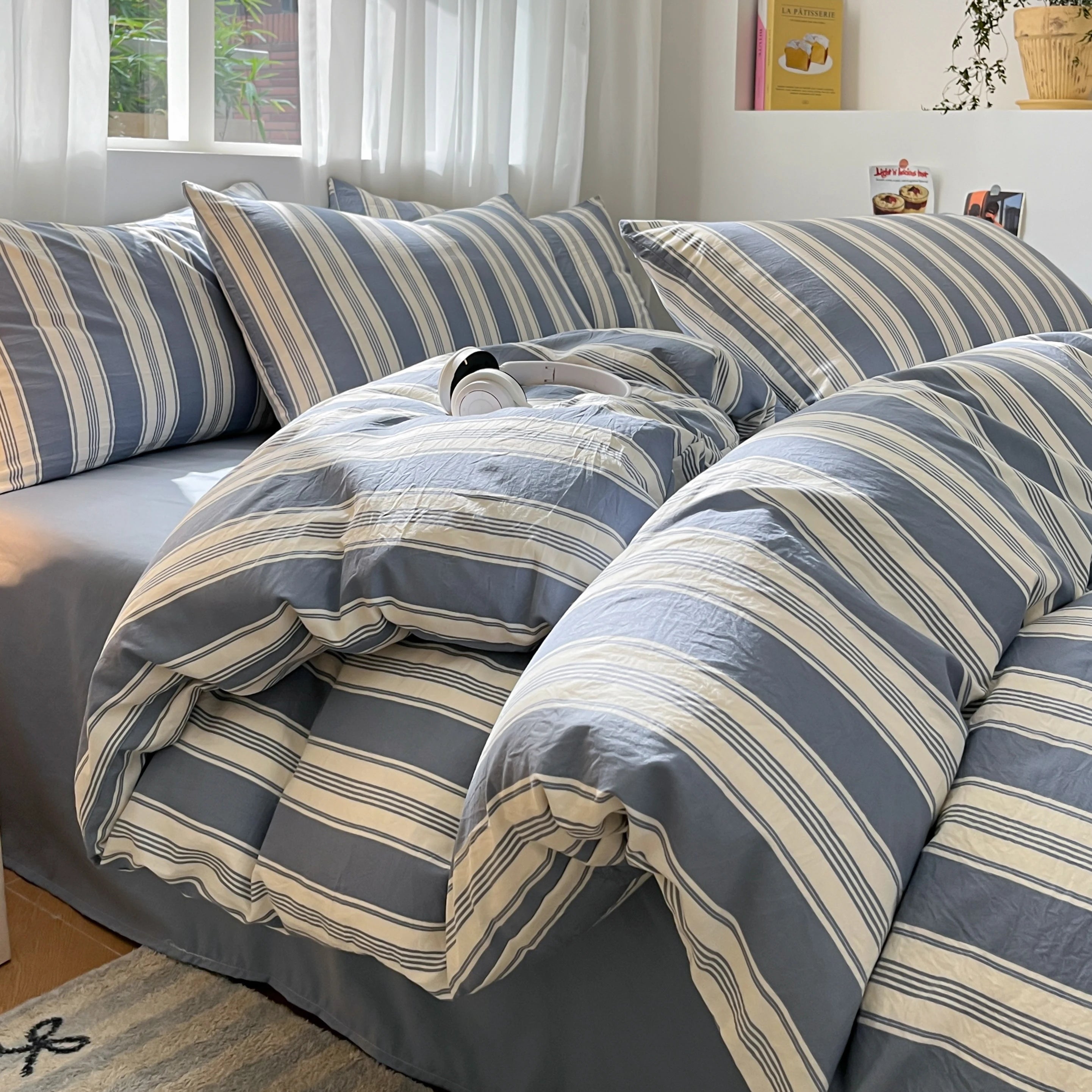 Modern Minimalist Plaid Duvet Cover 220x240 Soft Breathable All Season Queen Comforter Cover Single Piece Striped Quilt Covers