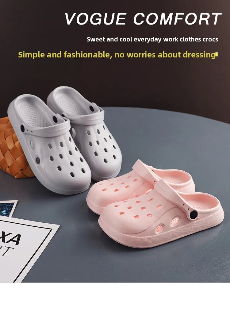 Slippers Summer Anti-Slip Couple Hollow Covered Toe Indoor Outdoor Casual Thick Bottom Sandals for Home Adults