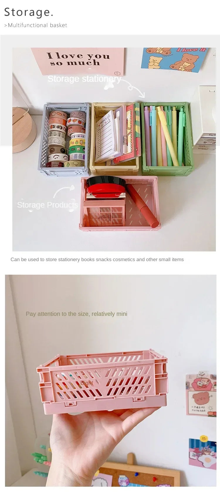Folding Plastic Storage Box Collapsible Storage Mini Container Desktop Cosmetic Storage Basket Home Office Organizer Box
