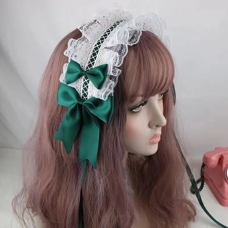 Lovely Sweet Hair Hoop Anime Maid Cosplay Headband Lolita Lace Flower Headwear Hand Made for Girls Mujer Kawaii Hair Accessory