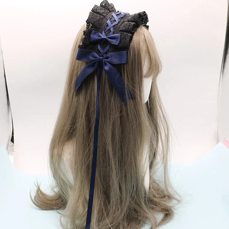 2024 Lolita Lace Gothic Bowknot Sweet Hair Hoop Anime Maid Cosplay Headband Flower Headwear Accessory Wholesale