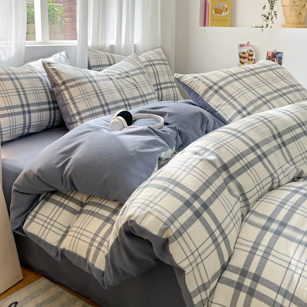 Modern Minimalist Plaid Duvet Cover 220x240 Soft Breathable All Season Queen Comforter Cover Single Piece Striped Quilt Covers