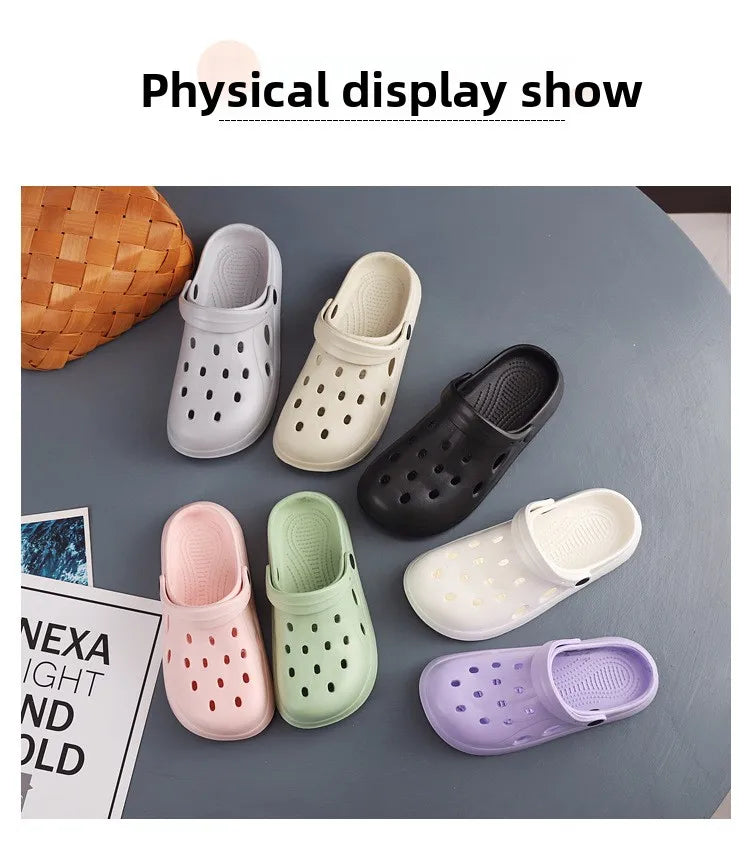 Slippers Summer Anti-Slip Couple Hollow Covered Toe Indoor Outdoor Casual Thick Bottom Sandals for Home Adults
