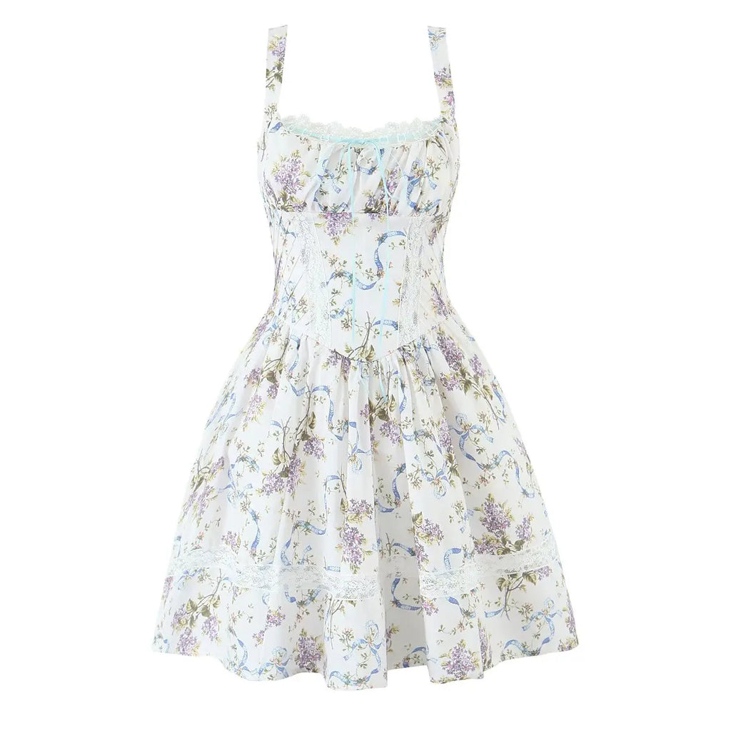 Floral Printed Summer Women's Dress Sleeveless Short Mini Tank Vestidos A-line Lace Dress 2025 New in Beach Vintage Party Dress