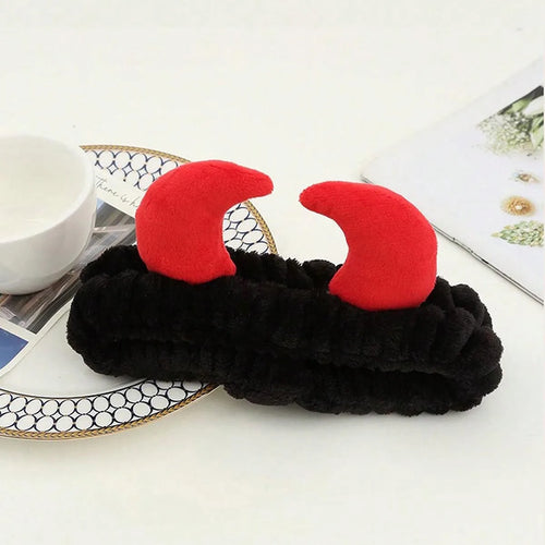 1PC Plush Headband Devil Horn Hairbands Cute Cartoon Headwrap For Face Wash Skincare Makeup Hair Accessories For Women