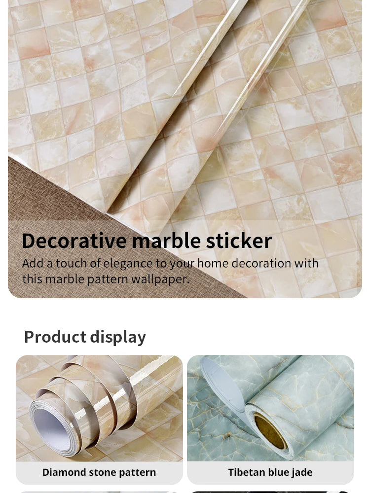 Marble Wall Stickers Wallpaper, Kitchen Countertops Cabinets Furniture Self-adhesive Wallpaper, PVC Greaseproof Stickers