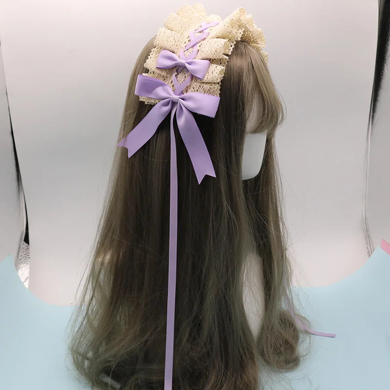 2024 Lolita Lace Gothic Bowknot Sweet Hair Hoop Anime Maid Cosplay Headband Flower Headwear Accessory Wholesale