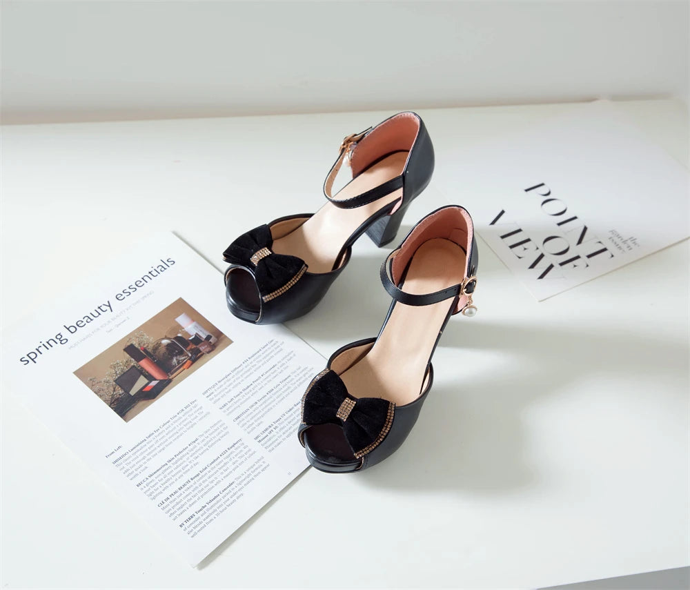 Women Platform open toe High Heels Spring Summer Bow Peep Toe Sandals Ladies White Black Bride Wedding Shoes 2025 Party Pumps