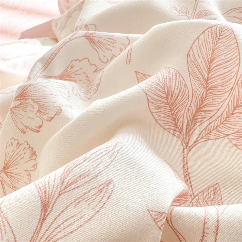 Bonenjoy Pink Flower Duvet Cover Sets Washed Polyester Super Soft Bed Cover Sets Single/Queen/King Quilt Cover with  Pillowcase