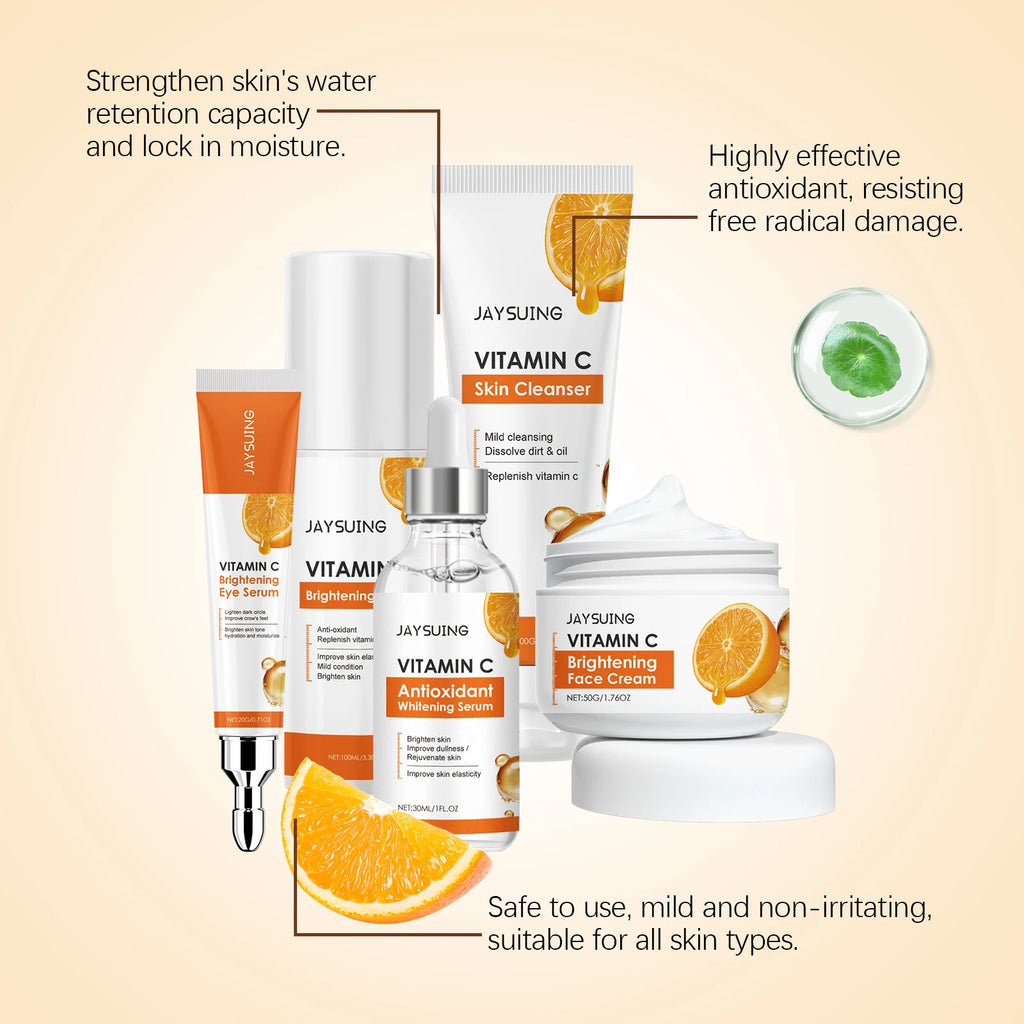 Vitamin C Skincare Set Face Whiten Cream Dark Spots Serum Cleaning Facial Cleanser Moisturizer Toner Firming Eye Cream Skin Care