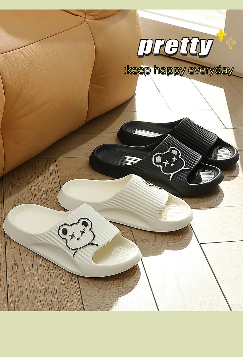 2026 Home Slippers for Women Men Open Toe Waterproof Soft Sole Slides Summer One Strap Solid Color Comfort Flat Bottom Slippers