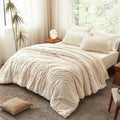 Boho Tufted Comforter Set King Size For Room Deocr And Valentine's Day 3 Pieces White Shabby Chic Comforter Farmhouse Embroidery