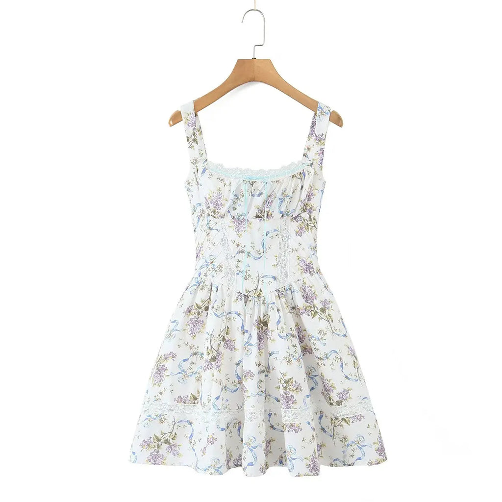 Floral Printed Summer Women's Dress Sleeveless Short Mini Tank Vestidos A-line Lace Dress 2025 New in Beach Vintage Party Dress