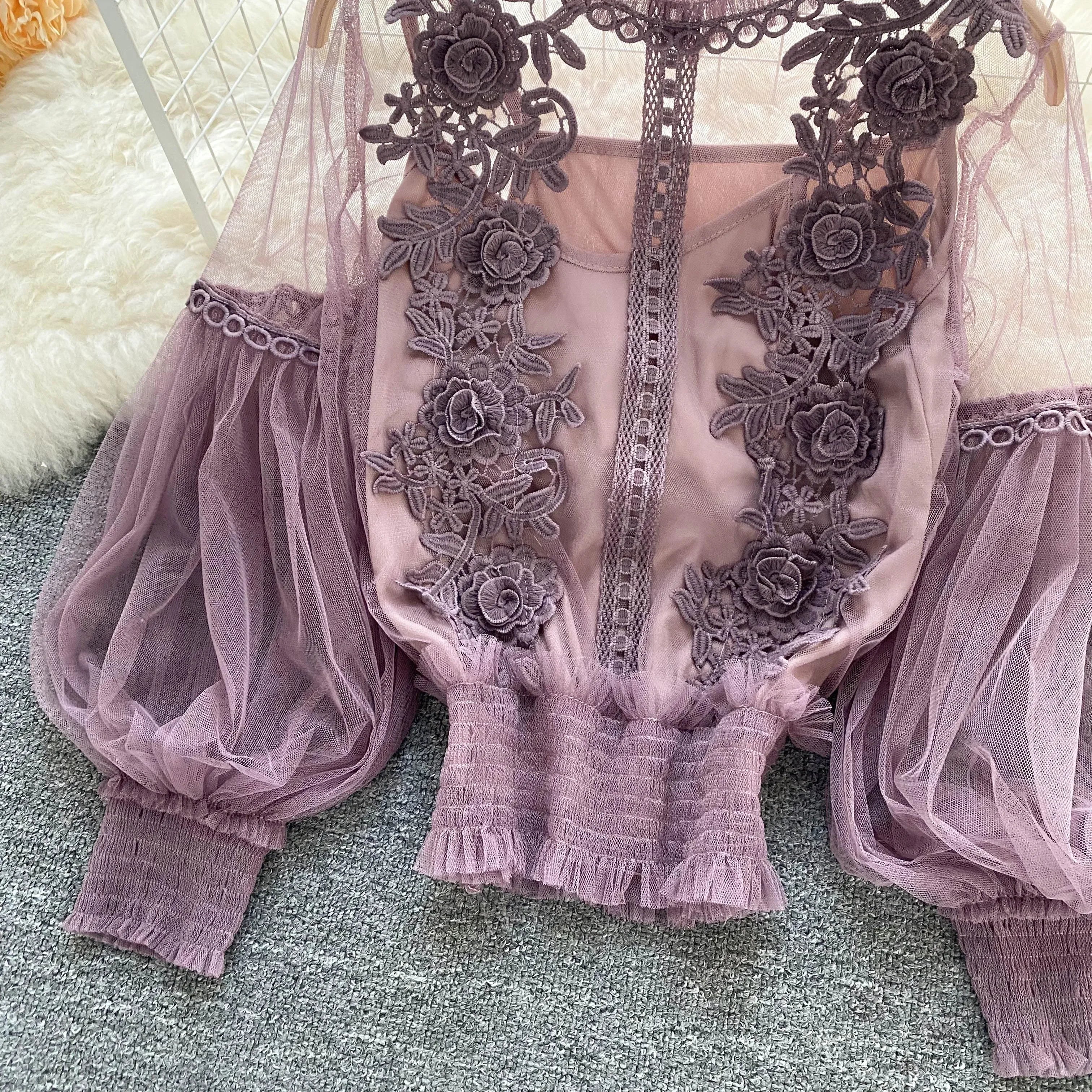 Lace Puff Long Sleeve Blouse Vintage Fashion Blouses Elegant Femme Blusas Korean Woman Tops Women Shirts Clothing Dropshipping