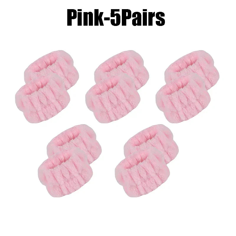 1-10Pairs Flannel Skincare Spa Wristband Makeup Facial Wrist Washband Face Towel Wash Bow Headband Scrunchie Set for Women