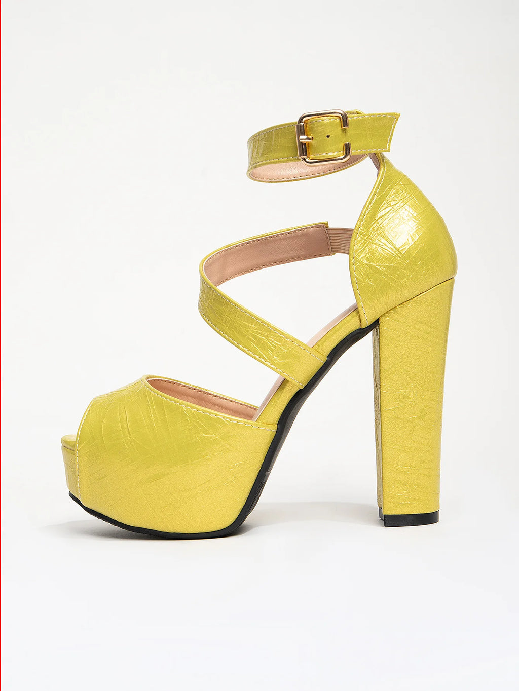Fashion Buckle Strap Summer Platform Sandals For Women 12cm Chunky High Heel Pink Party Peep Toe Shoes Model Catwalk Show Heels