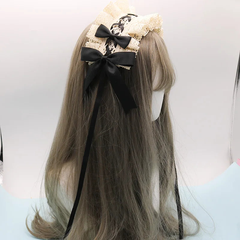 2024 Lolita Lace Gothic Bowknot Sweet Hair Hoop Anime Maid Cosplay Headband Flower Headwear Accessory Wholesale