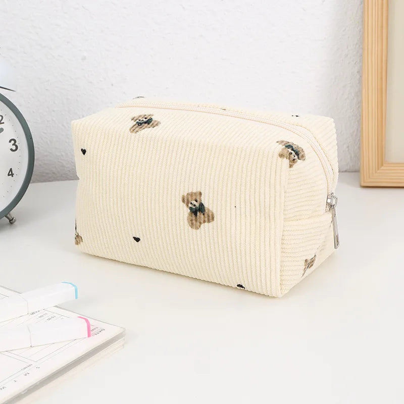 Kawaii Corduroy Travel Cosmetic Lipstick Skincare Storage Bag Toiletry Kit Women Makeup Handbags Organizer Pouch Bag Pencil Case