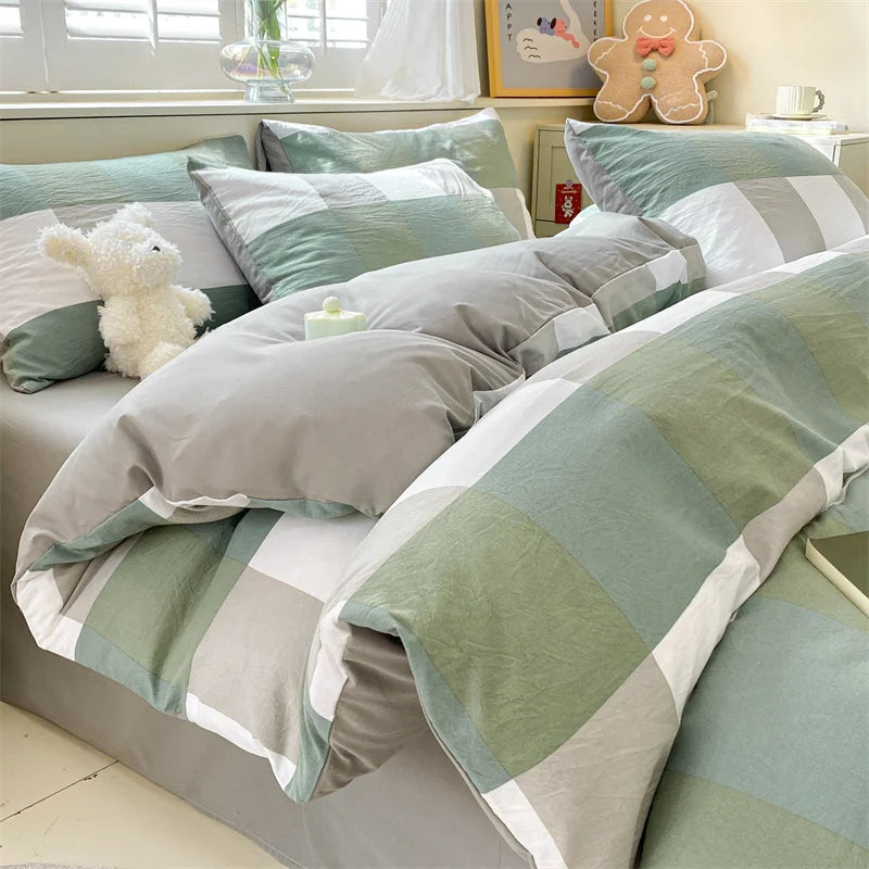 Modern Minimalist Plaid Duvet Cover 220x240 Soft Breathable All Season Queen Comforter Cover Single Piece Striped Quilt Covers
