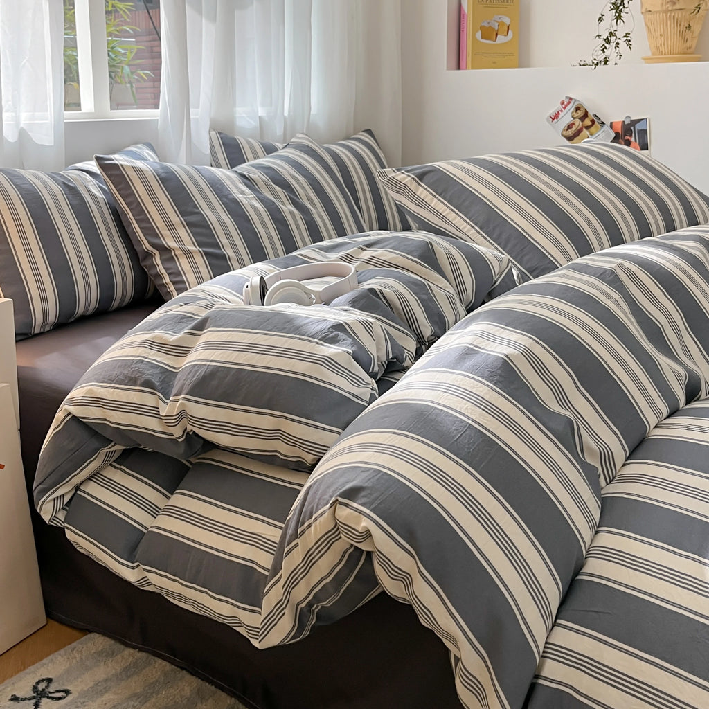 Modern Minimalist Plaid Duvet Cover 220x240 Soft Breathable All Season Queen Comforter Cover Single Piece Striped Quilt Covers